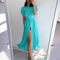Damen Maxikleid mit Knopfleiste und seitlichem Schlitz R&B