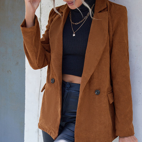 Damen cordjacke mit Doppelkknopfdesign und praktischen Seitentaschen R&B