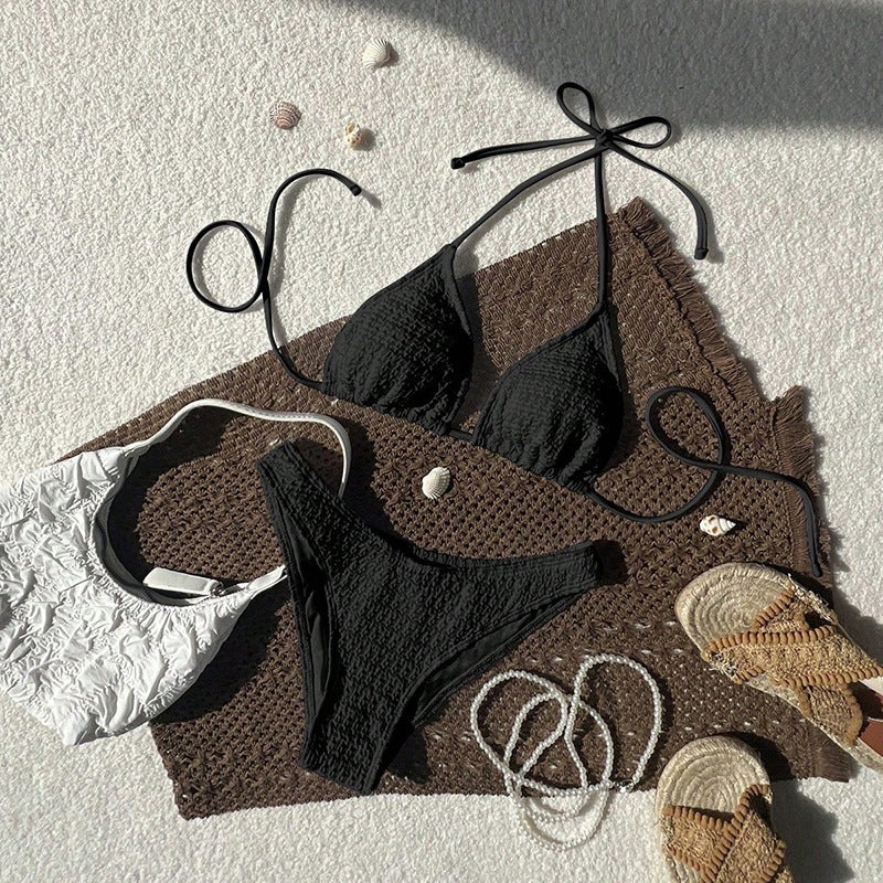 Damen Triangel-Bikini mit modischem Knotendesign und strukturierter Textur R&B