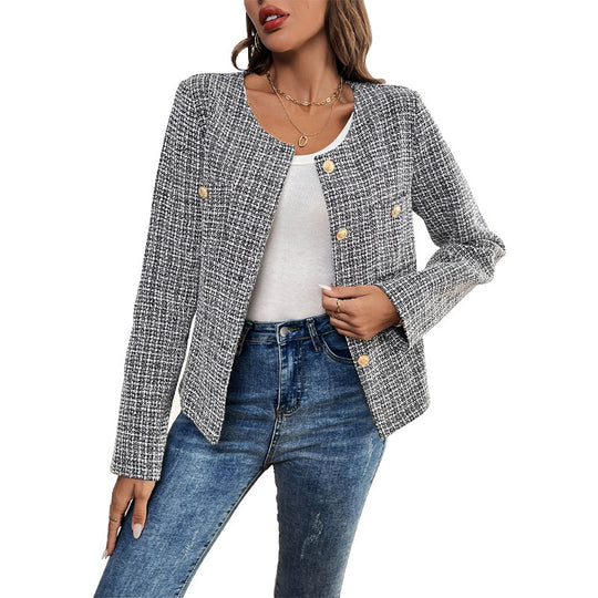 Damen Elegante Tweedjacke mit doppelter Knopfleiste und strukturiertem Gewebe R&B