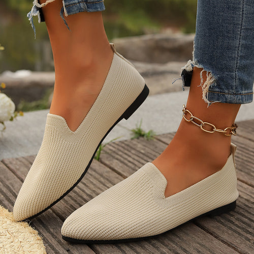 Damen atmungsaktive Strickslipper mit elegantem V-Ausschnitt R&B