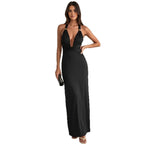 Damen Elegantes Maxikleid mit tiefem V-Ausschnitt und dekorativen Trägern R&B