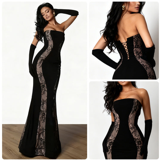 Damen Abendkleid mit luxuriösem Schnitt und edlen Spitzen-Elementen R&B