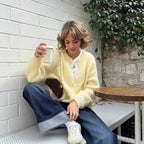 Damen weicher Strickcardigan mit großen Puffärmeln R&B