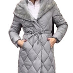 Steppjacke Damen kuschelig mit gefüttertem Kragen und Gürtel