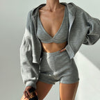 Damen Sportliches Zweiteiler-Set mit Crop-Top und lockerem Hoodie R&B