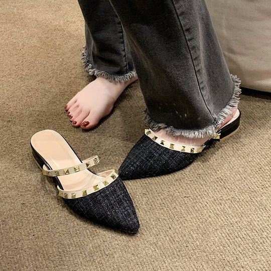 Damen elegante Mules mit strukturierter Oberfläche und Metallakzenten R&B