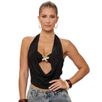 Damen Haltertop mit tiefem V-Ausschnitt und eleganter Drapierung R&B
