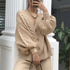 Damen kuscheliger Strickcardigan mit Knöpfen R&B