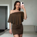 Damen Off-Shoulder Kleid mit fließendem Schnitt und voluminösen Ärmeln R&B