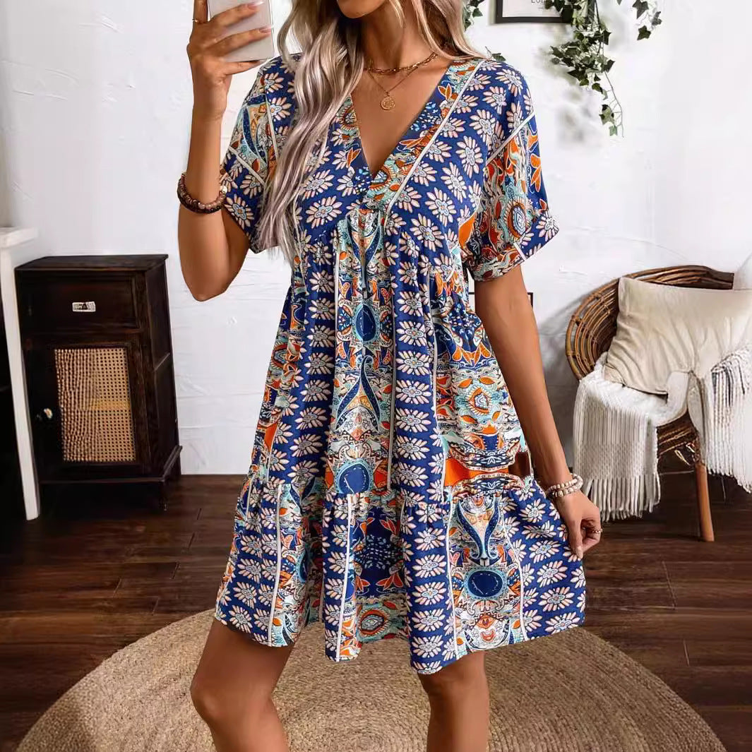 Damen luftiges Sommerkleid mit V-Ausschnitt und Volant R&B