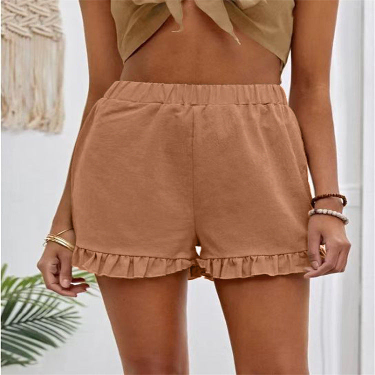 Damen Shorts mit voluminösem Rüschensaum und elastischem Bund R&B