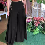 Damen weite Culotte-Hose mit stilvollen Knöpfen R&B