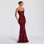 Damen figurbetontes Abendkleid mit floralem Stickdesign und hochwertigem Stoff R&B