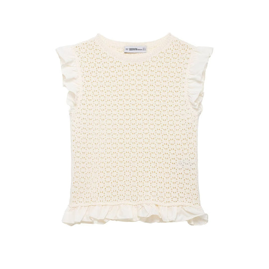 Damen Rüschenshirt mit feiner Lochstickerei und gerafftem Saum R&B