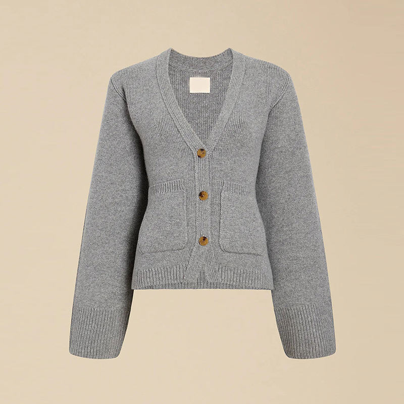 Damen Strickjacke mit tiefem V-Ausschnitt und praktischen Taschen R&B
