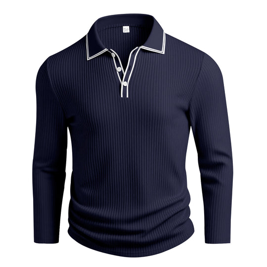 Herren Langarm-Polohemd mit strukturiertem Design R&B