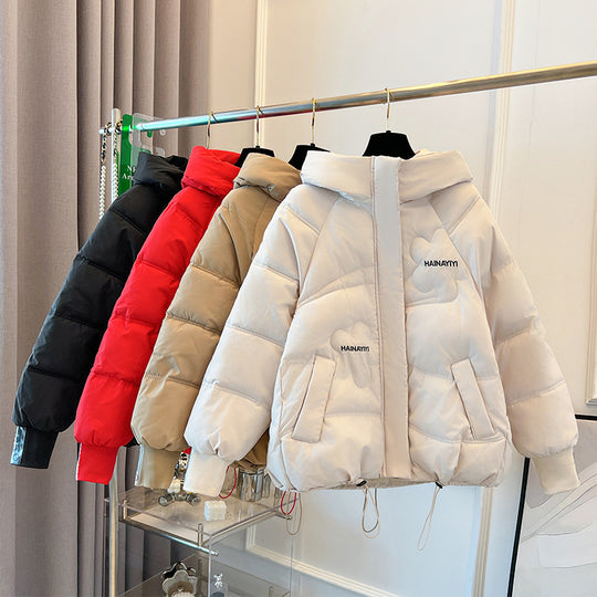 Damen Modische Kurze Daunenjacke mit Kapuze und praktischen Taschen R&B