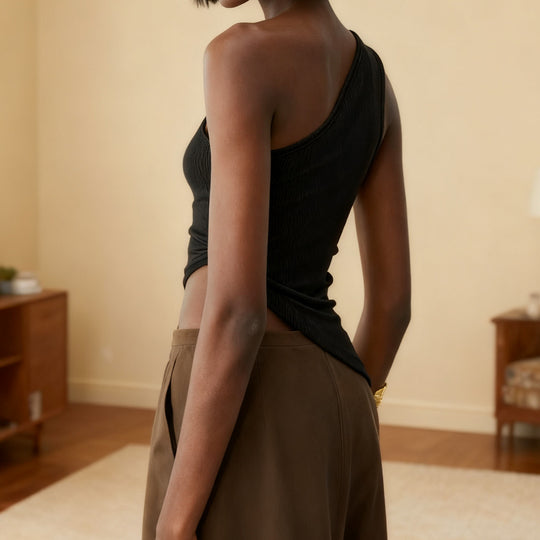 Damen One-Shoulder Top mit eleganter Drapierung und figurbetontem Schnitt R&B