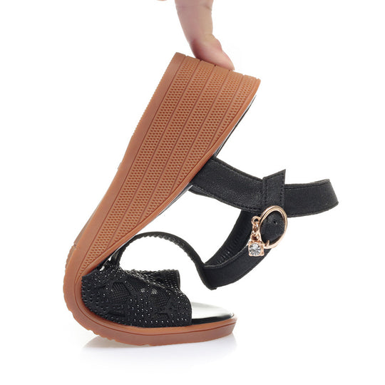 Damen Glamouröse Wedge-Sandaletten mit filigranem Designelement und verstellbarem Riemen R&B