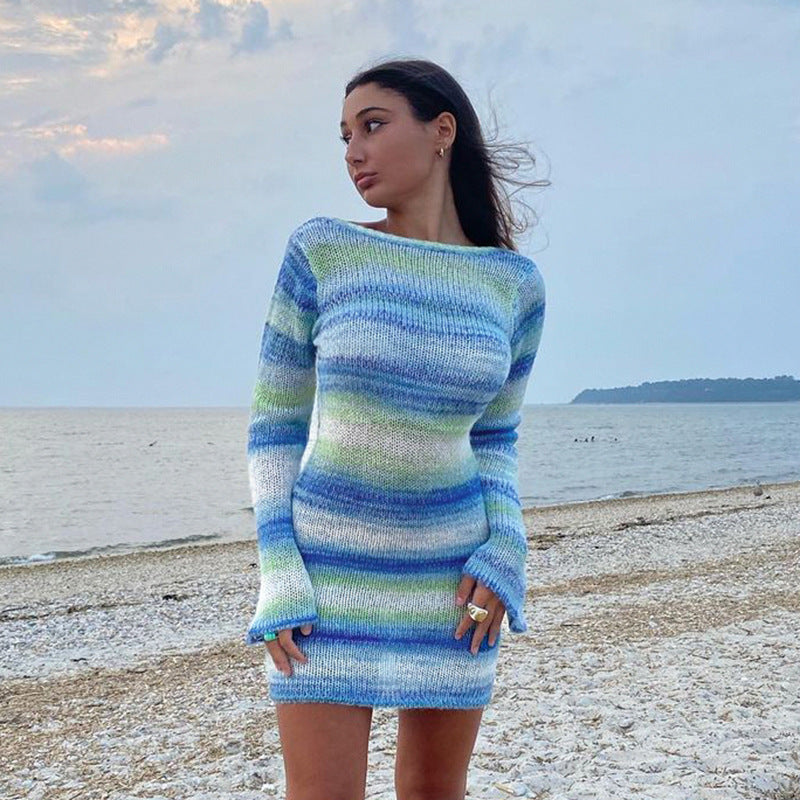Damen nan figurbetontes Strickminikleid mit Glockenärmeln und seidig leichtem Maschenbild R&B