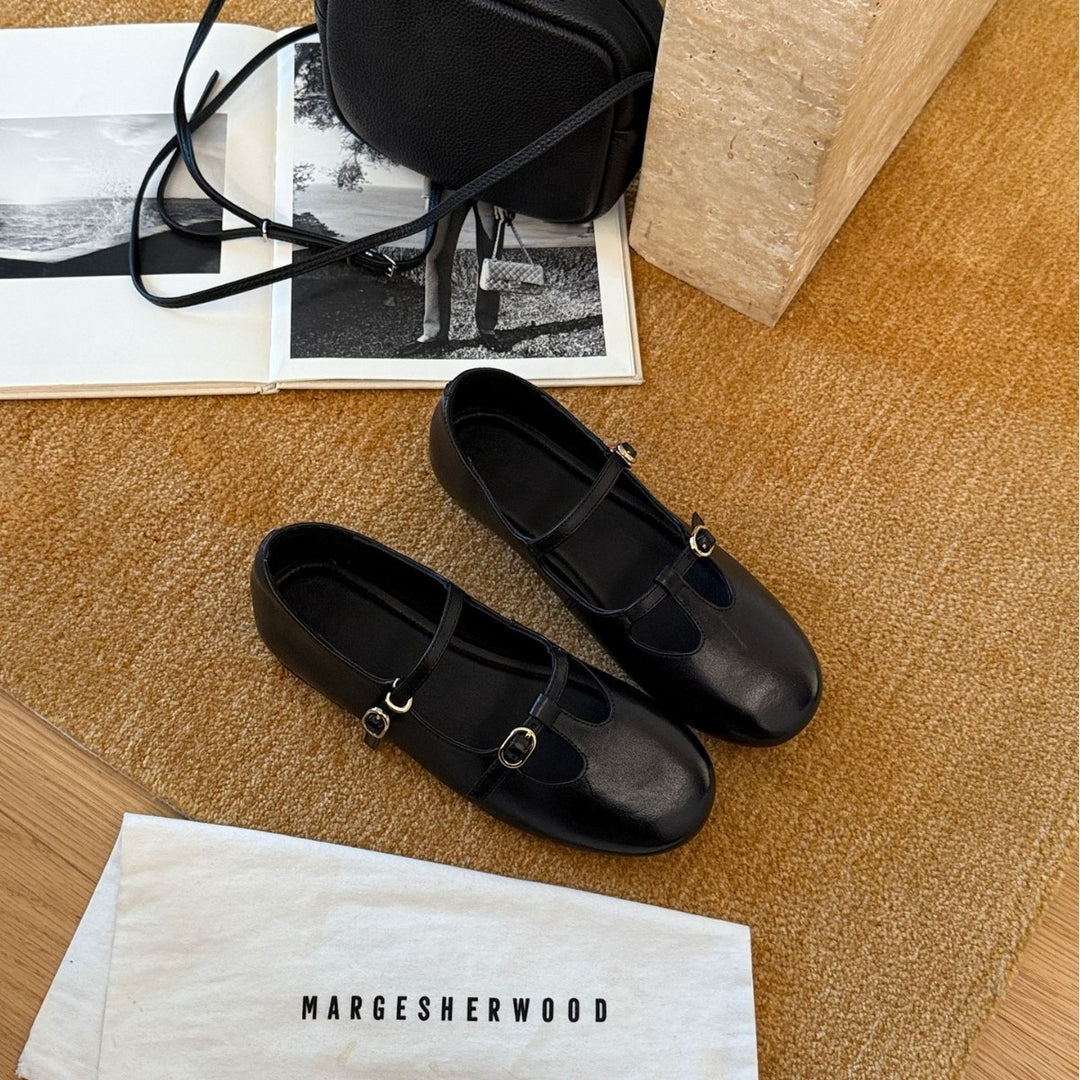 Damen Elegante und bequeme Mary Jane Ballerinas mit modischem Riemen und hochwertiger Leder-Oberfläche R&B