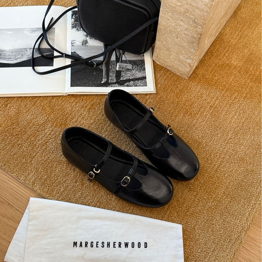 Damen Elegante und bequeme Mary Jane Ballerinas mit modischem Riemen und hochwertiger Leder-Oberfläche R&B