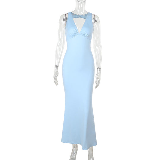Damen figurbetontes Maxikleid mit tiefem V-Auschnitt und eleganter Schnittführung R&B