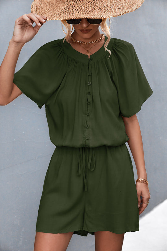 Damen Jumpsuit mit elastischem Bund und knopfverzierter Front R&B