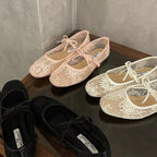 Damen Ballerinas mit filigranem Spitzenoberteil und dekorativem Schleifen-Detail R&B