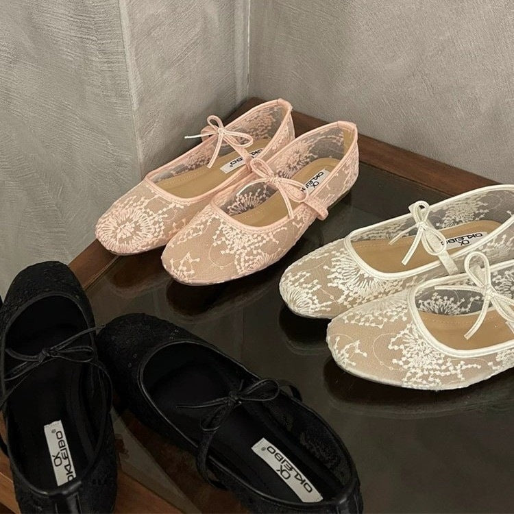 Damen Ballerinas mit filigranem Spitzenoberteil und dekorativem Schleifen-Detail R&B