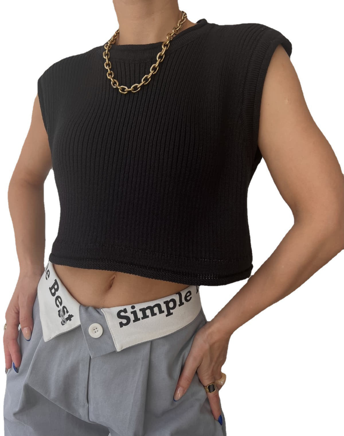 Damen cropped Rippenoberteil mit lässigem Look R&B