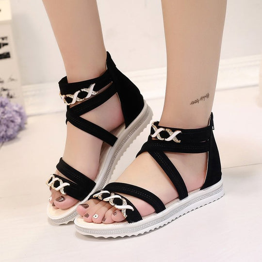 Damen Wedge-Sandalen mit dekorativen Riemen und glitzernden Akzenten R&B