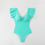 Damen eleganter einteiliger Badeanzug mit Rüschen