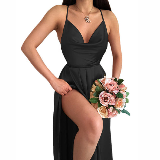 Damen Hochzeitskleid mit elegantem V-Ausschnitt und fließendem Rock R&B