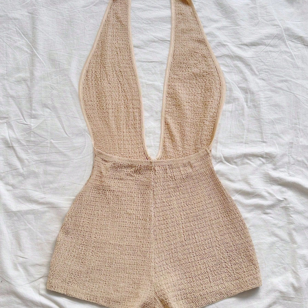 Damen Bodysuit mit tiefem V-Ausschnitt und strukturierter Oberfläche R&B