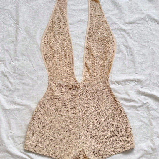 Damen Bodysuit mit tiefem V-Ausschnitt und strukturierter Oberfläche R&B
