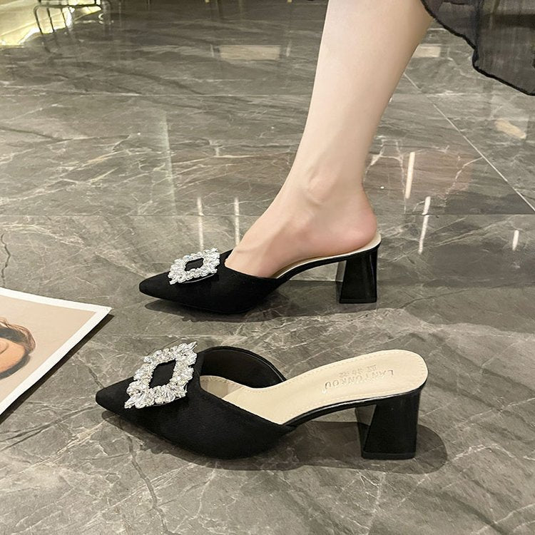 Damen elegante Mules mit funkelndem Schmuckdetail R&B