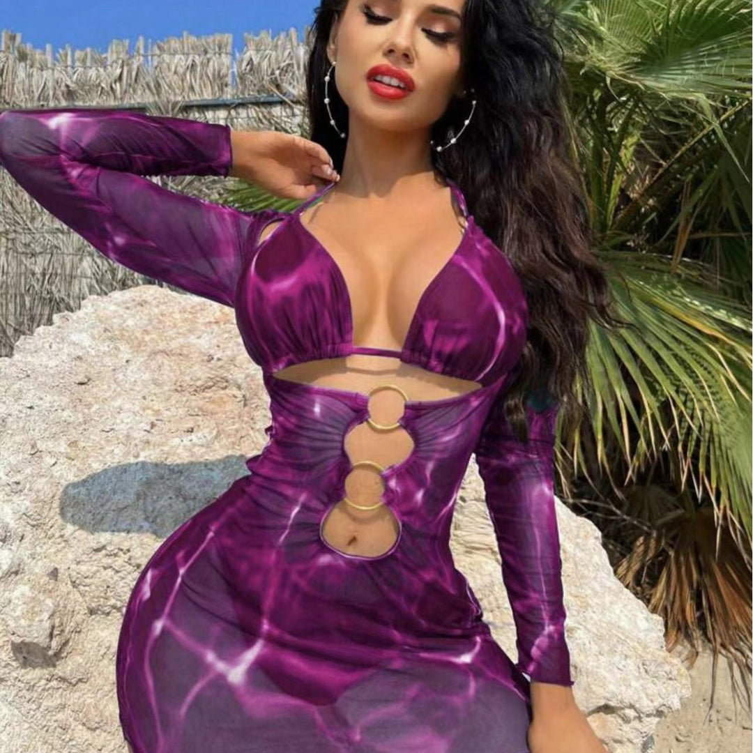 Damen Strandkleid mit Rüschendetails und luxuriösem Wickeldesign R&B