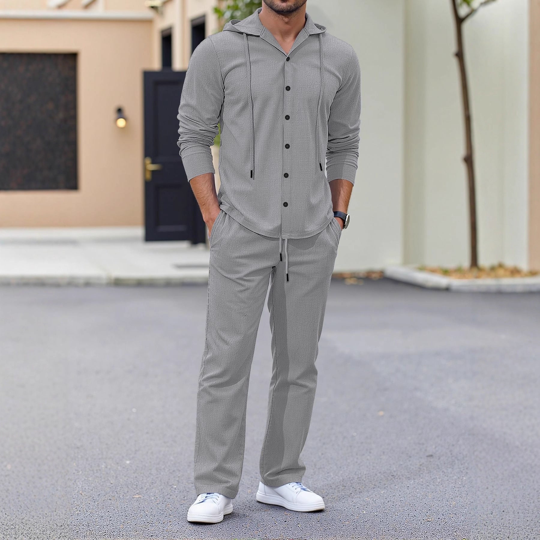 Herren lässiges Kapuzenshirt mit praktischen Taschen und Jogginghose R&B