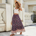 Damen Long Skirt mit Volants und buntem Muster R&B