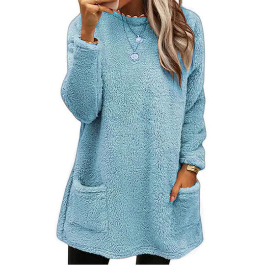 Damen Pullover mit weichem Teddy-Fleece und praktischen Taschen R&B
