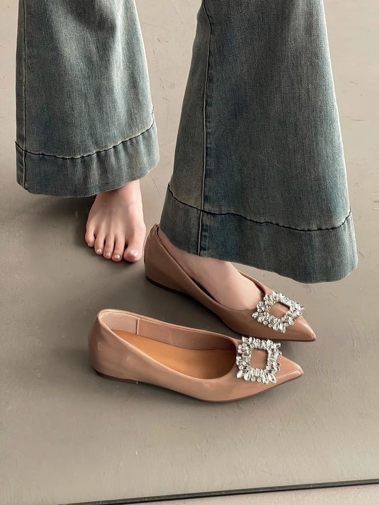 Damen elegante Ballerina-Schuhe mit funkelnder Strass-Applikation R&B