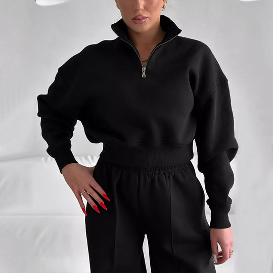 Damen sportliches Sweatshirt mit hohem Kragen und bequemer Hose R&B