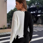Damen Lässiger Strickpullover mit asymmetrischem Design und Fransen R&B