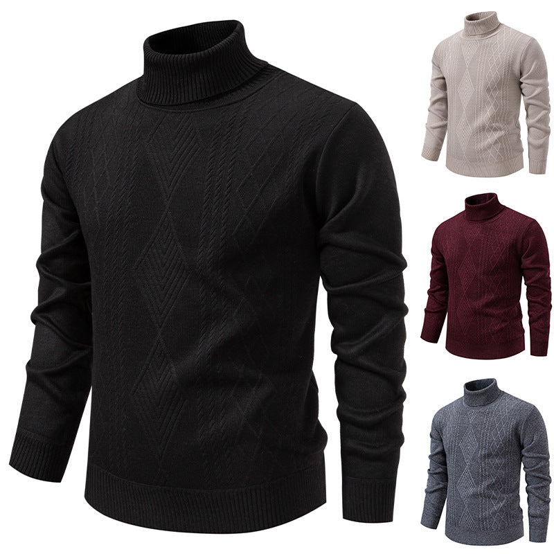 Herren nan Feinstrick-Rollkragenpullover mit strukturierter Zopfmuster-Struktur und körpernahem Schnitt R&B
