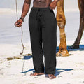 Herren lässige Strandhose aus leichtem Leinenstoff mit elastischem Bund und Kordelzug R&B