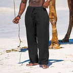 Herren lässige Strandhose aus leichtem Leinenstoff mit elastischem Bund und Kordelzug R&B