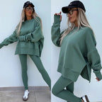 Damen nan Oversize Sweatshirt mit taillierten Rib-Leggings Set R&B