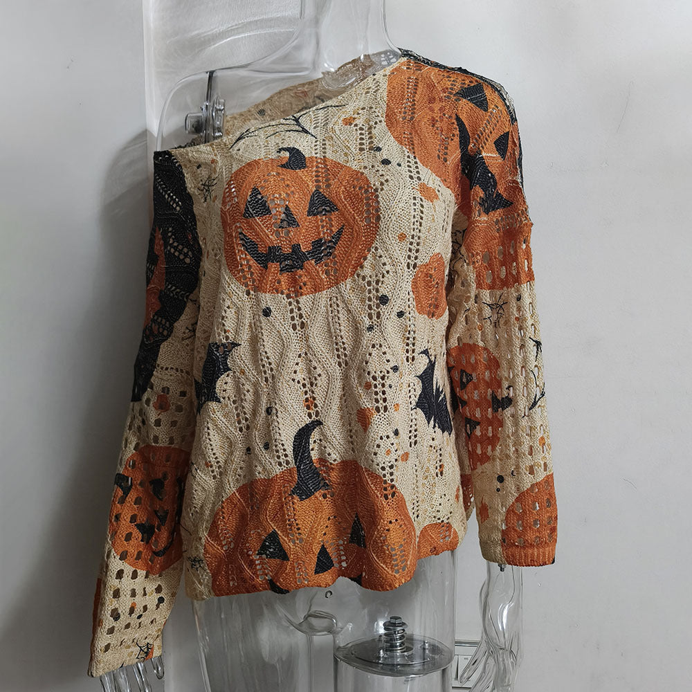 Damen Häkeloberteil mit Halloween-Motiv und weitem Schnitt R&B